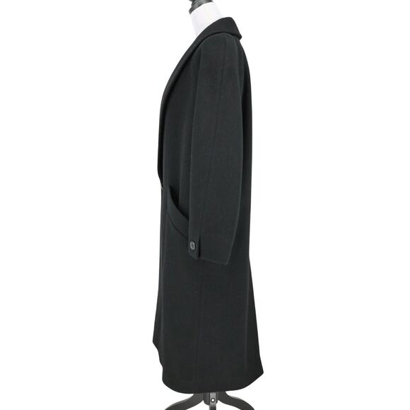 Jones NY Coat Petites 10P Black Wool Long Overcoat Shoulder Pads Vintage - Picture 5 of 16